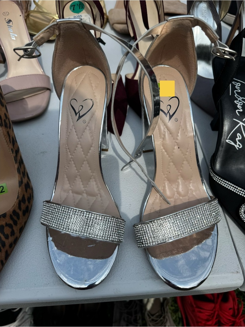 Crystal-Embellished Silver Ankle-Strap Sandals - Women